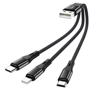 Кабель USB HOCO X47 (3 в 1) Lightning / Micro USB / Type-C (2.4A) (0.25M), чорний 61 фото